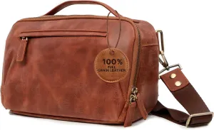 Camera Sling Bag Full Grain Leather Photography Accessories with Padded Shoulder Strap, Camera Case for DSLR/SLR, Travel Photography Camera Bag, Brown Color