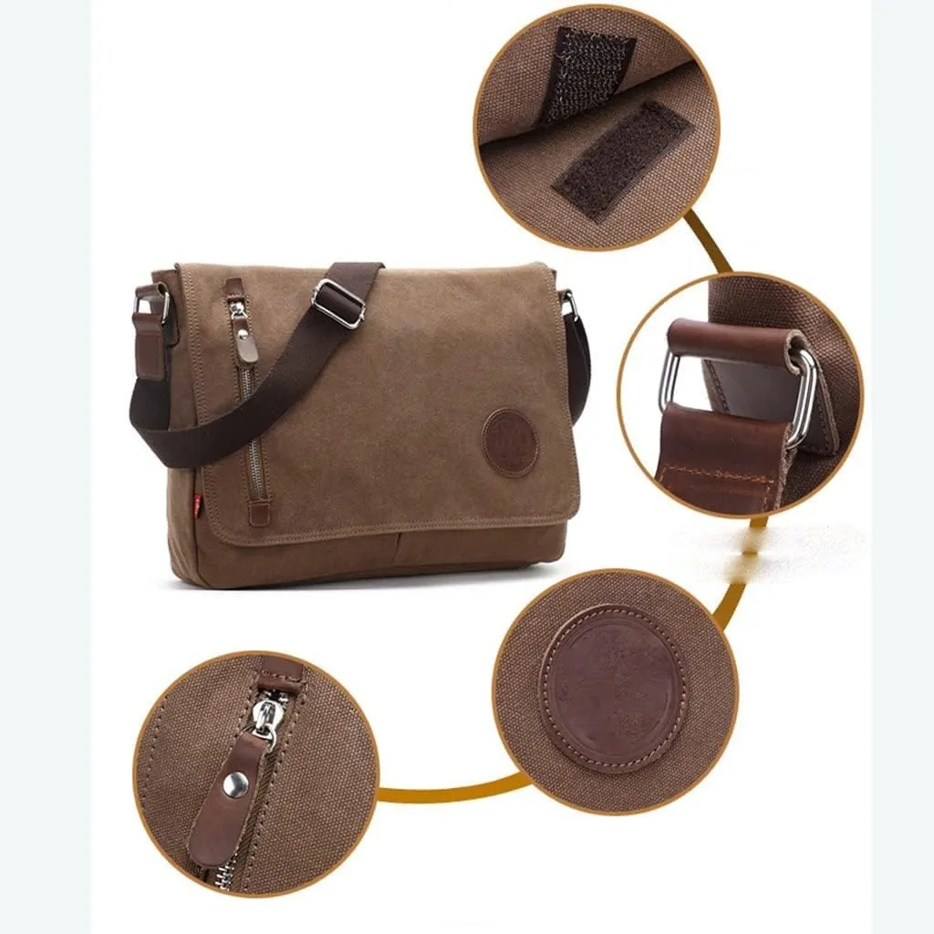 Canvas Leather Crossbody Bag Men Messenger Bags Shoulder Bag Casual Travel school Bags