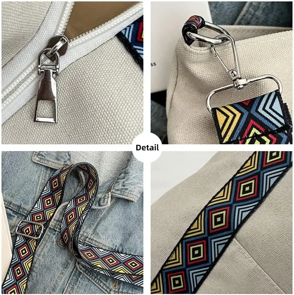 Canvas Tote Bag for Women Shoulder Bag Top Handle Satchel Handbag Boho Bag Vintage Crossbody Purse with Guitar Strap
