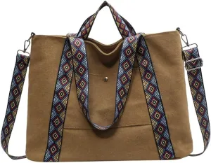 Canvas Tote Bag for Women Shoulder Bag Top Handle Satchel Handbag Boho Bag Vintage Crossbody Purse with Guitar Strap