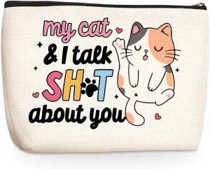 Cat Gifts for Women Funny Makeup Bag Cat Lover Gifts for Women Female Cat Owner Sister Mom BFF Cat Themed Gifts Cat Mom Gifts Cosmetic Bag Mothers Day Graduation Birthday Gifts Travel Pouch
