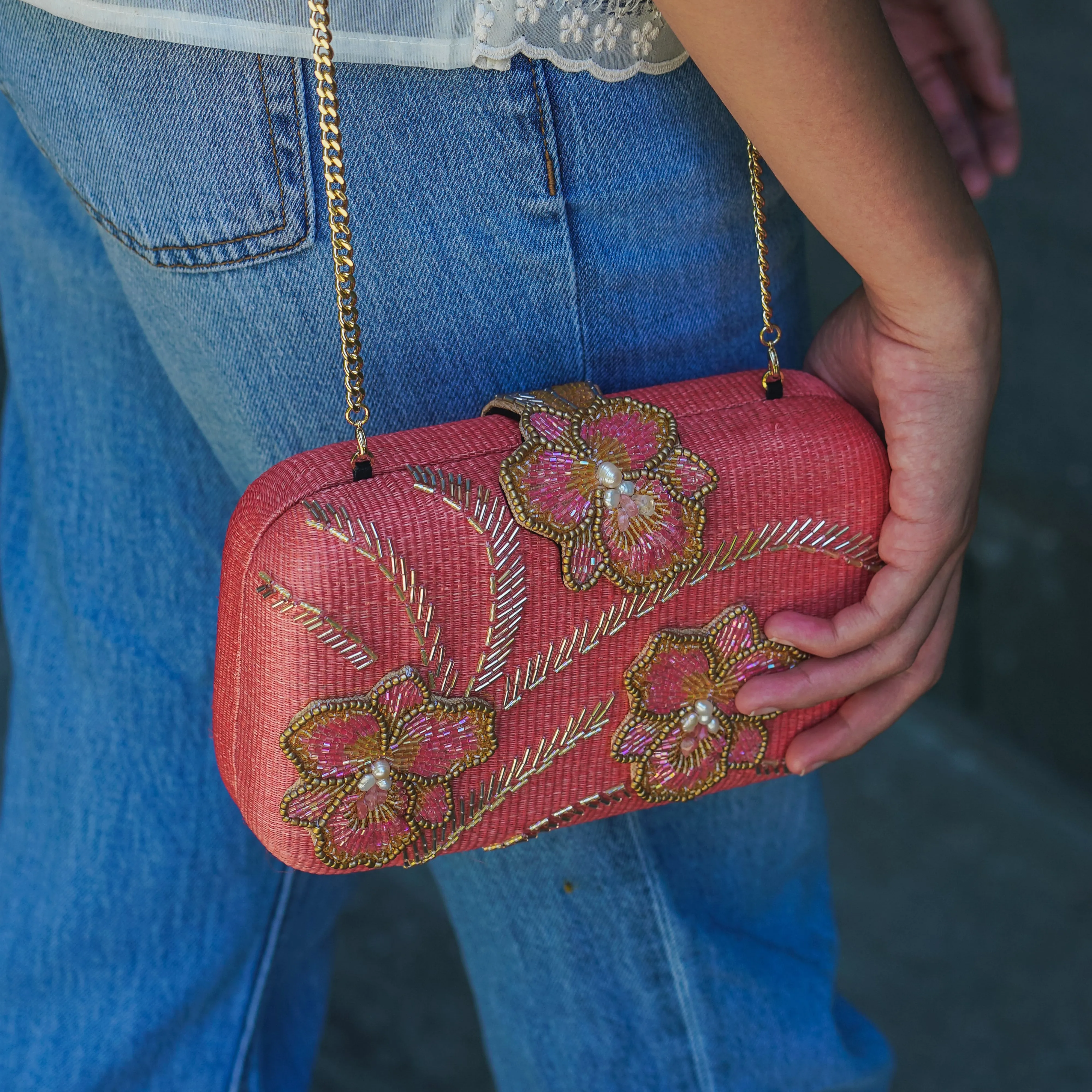 Cattleya Tnalak Clutch Bag w/ Strap