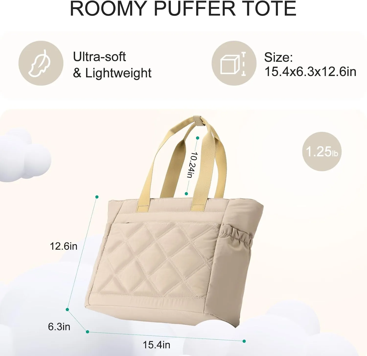 Chase Chic Tote Bag for Women, Large Quilted Puffer Work Bag Puffy Shoulder Handbags Purse with Laptop Compartment