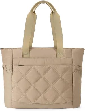 Chase Chic Tote Bag for Women, Large Quilted Puffer Work Bag Puffy Shoulder Handbags Purse with Laptop Compartment