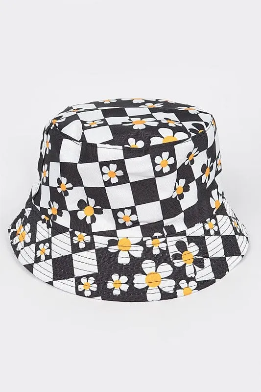Checker Board Daisy Print Bucket Hat