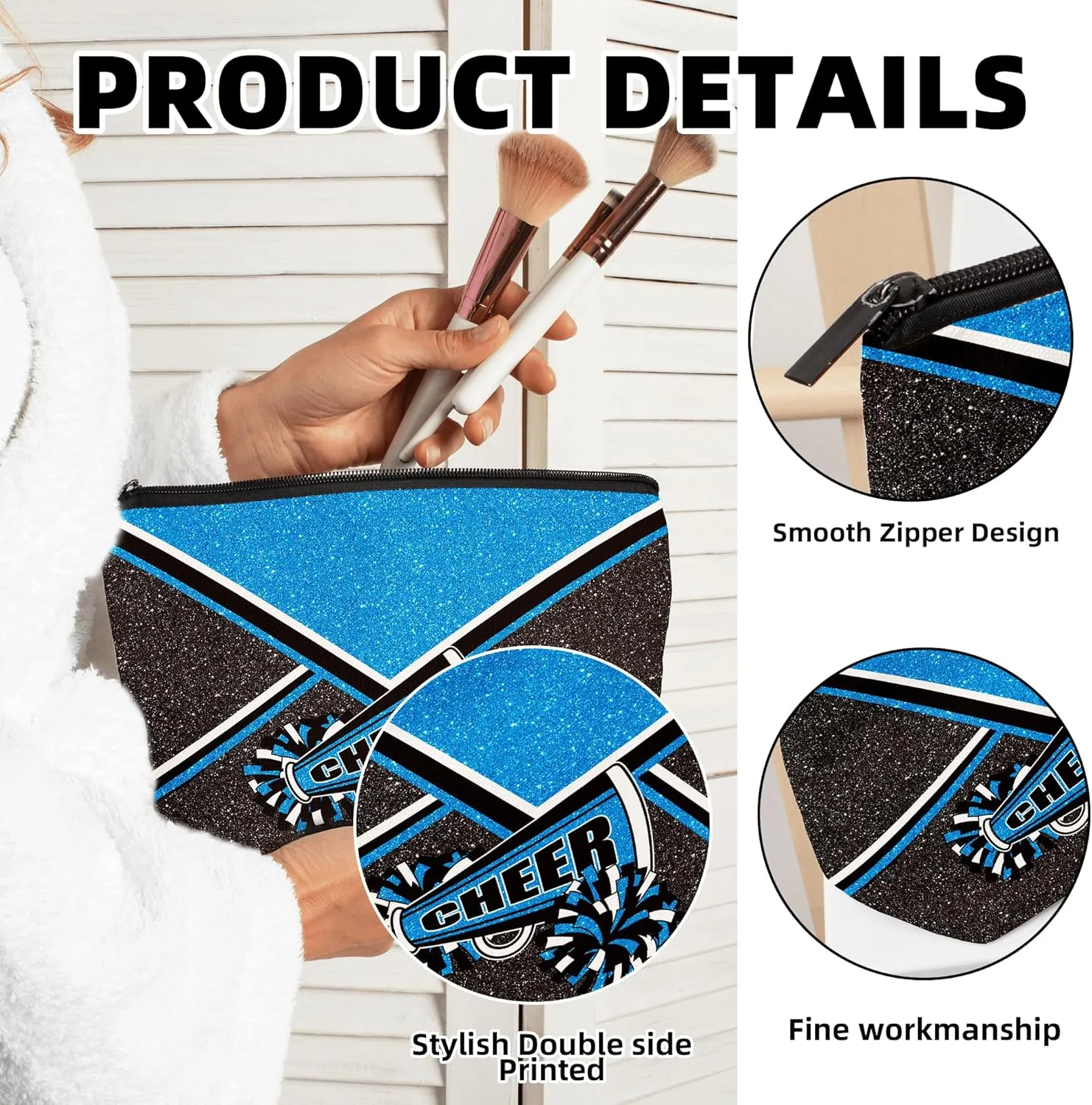 Cheer Makeup Bag - Blue - Canvas - Stain Resistant - Lightweight - Travel - Women