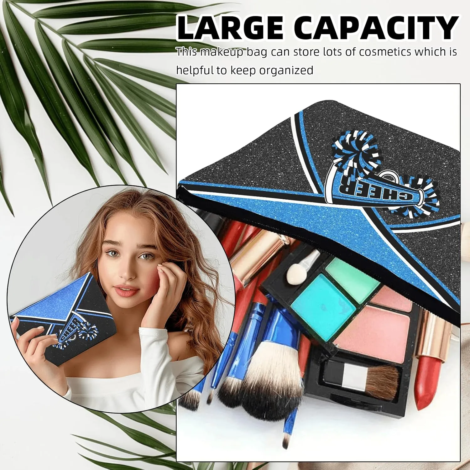 Cheer Makeup Bag - Blue - Canvas - Stain Resistant - Lightweight - Travel - Women