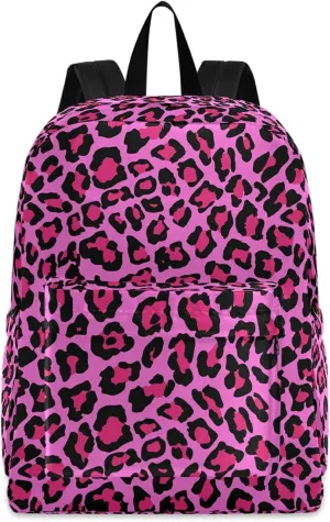 Chic Pink Leopard Casual Polyester Laptop Backpack Large Daypack for Business Sport Travel School Bookbags