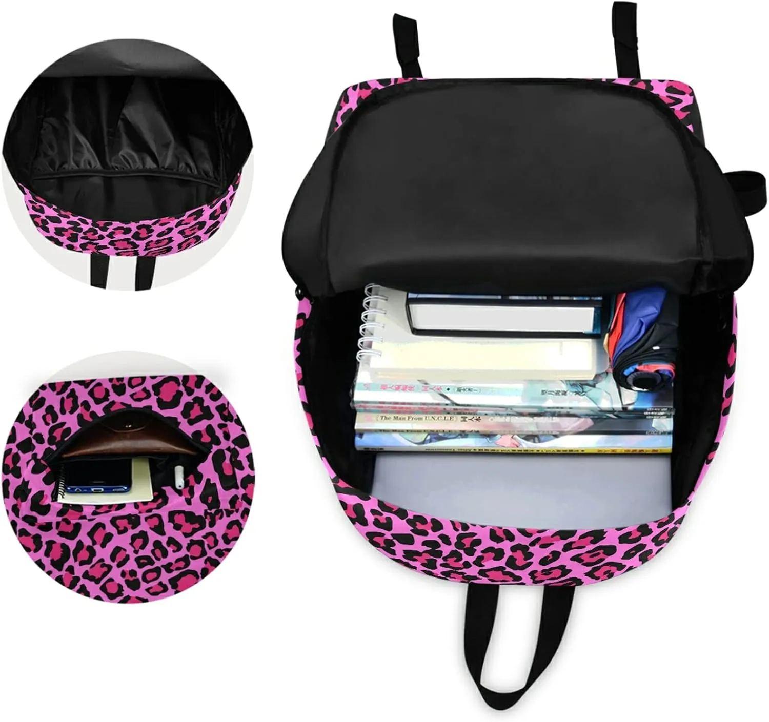 Chic Pink Leopard Casual Polyester Laptop Backpack Large Daypack for Business Sport Travel School Bookbags