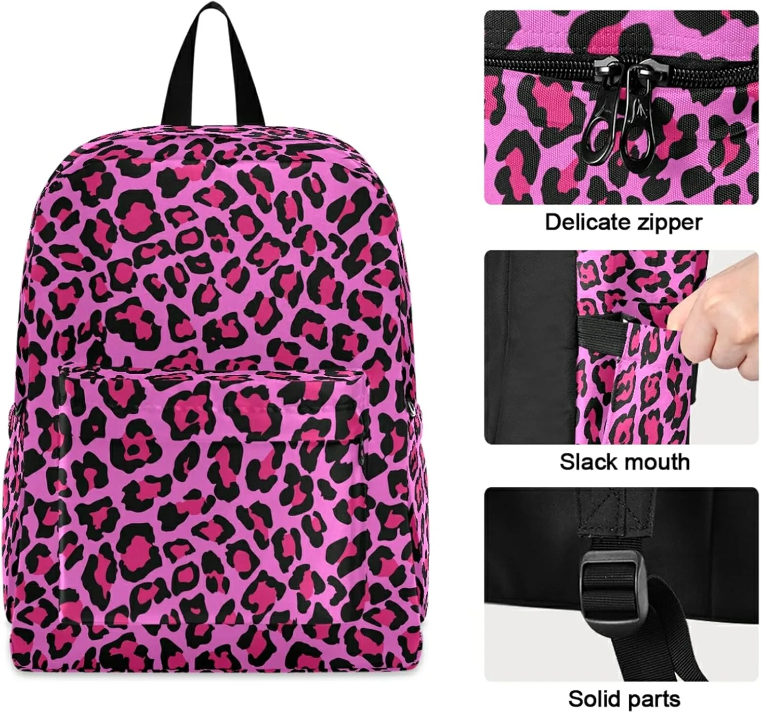 Chic Pink Leopard Casual Polyester Laptop Backpack Large Daypack for Business Sport Travel School Bookbags