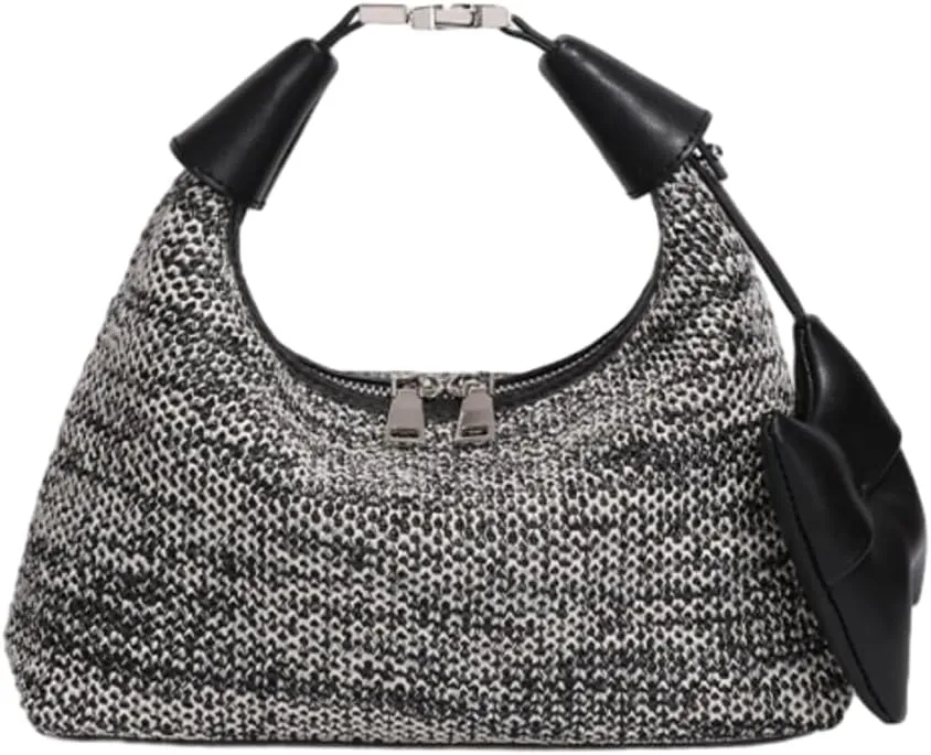 Chic Raffia Bag Crescent Bag Straw Bags for Women Versatile Hobo Vacation Handbags Straw Tote with Zipper Summer Beach Purse