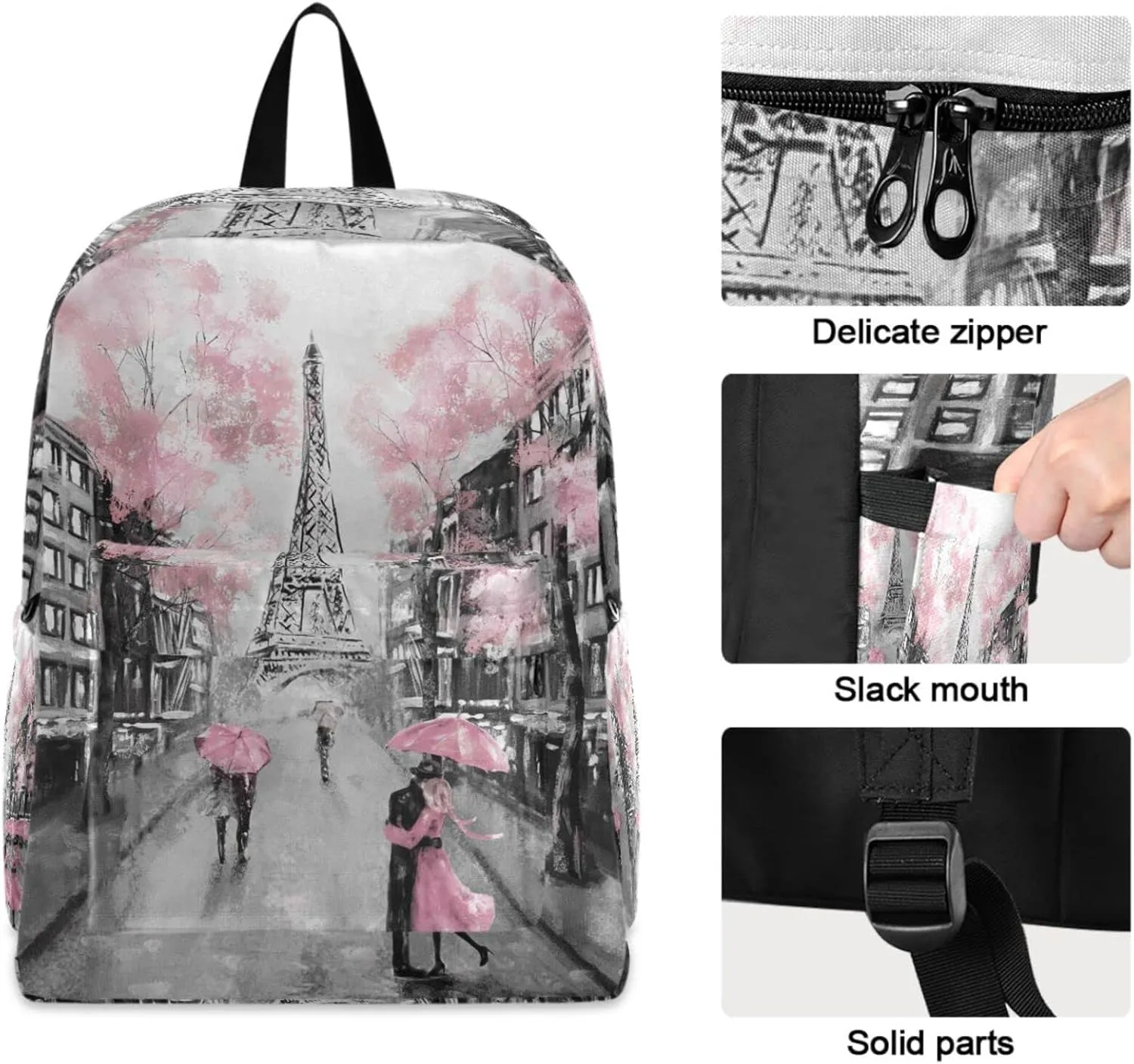 Chic Romantic Paris Eiffel Tower Large Travel Laptop Backpack Durable Computer Bag for Men Women School Bookbag Work