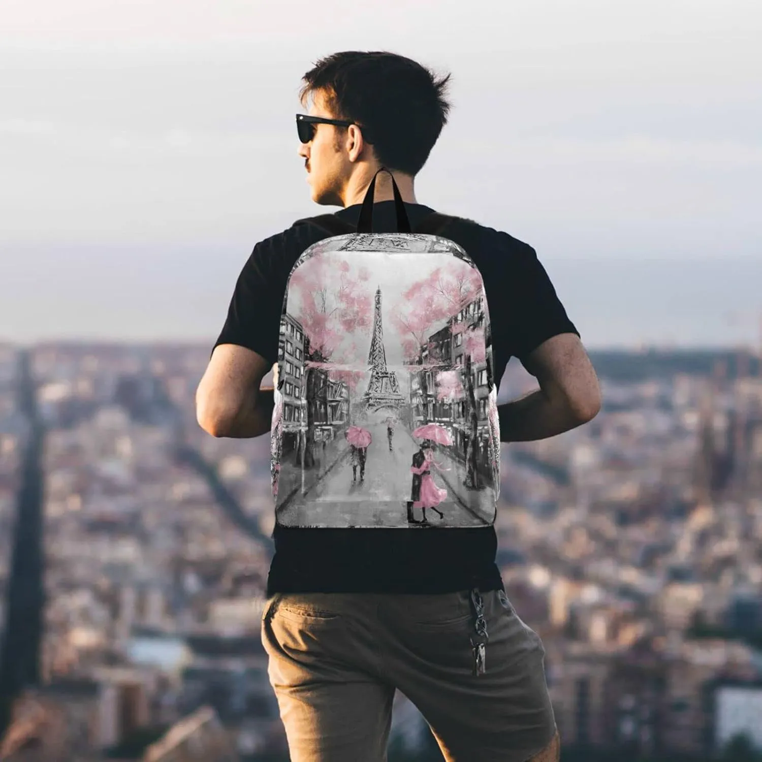 Chic Romantic Paris Eiffel Tower Large Travel Laptop Backpack Durable Computer Bag for Men Women School Bookbag Work