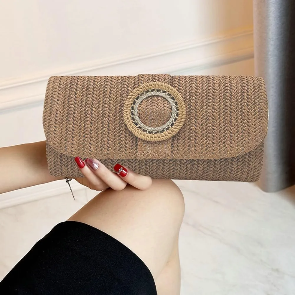 Chic Straw Clutch Purses for Women Evening Bag Formal Clutch Handbags Summer Straw Beach Bag Dressy Purse for Party Wedding