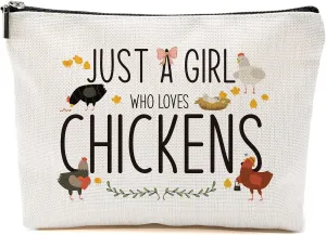 Chicken Makeup Bag Chicken Gifts for Chicken Lovers Girls Women Chicken Stuff Merch Animal Lover Farmer Funny Birthday Christmas Gifts for Daughter Sister Bestie Friend Just A Girl Who Loves Chickens
