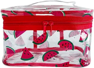 Clear Printed Fruit Cosmetic Bag and Travel Pouch with Handle-Durable PVC Material,Versatile,Zipper Design for Smooth Sliding-Ideal for Makeup,Travel Essentials (Watermelon)