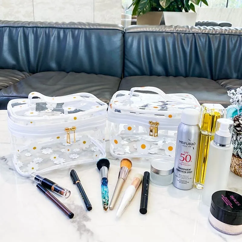 Clear Printed Fruit Cosmetic Bag and Travel Pouch with Handle-Durable PVC Material,Versatile,Zipper Design for Smooth Sliding-Ideal for Makeup,Travel Essentials (Watermelon)