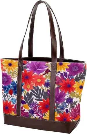 Colored Leaves-748 Tote Bags Durable Leather Canvas Purses and Handbags for Women Top Handle Shoulder Satchel Hobo Bags
