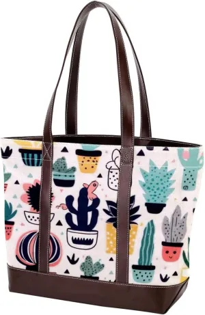 Colorful Cactus-415 Tote Bags Durable Leather Canvas Purses and Handbags for Women Top Handle Shoulder Satchel Hobo Bags
