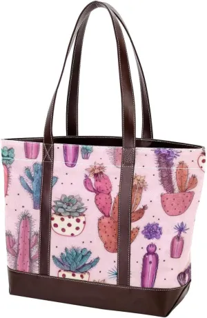 Colorful Cactus-430 Tote Bags Durable Leather Canvas Purses and Handbags for Women Top Handle Shoulder Satchel Hobo Bags