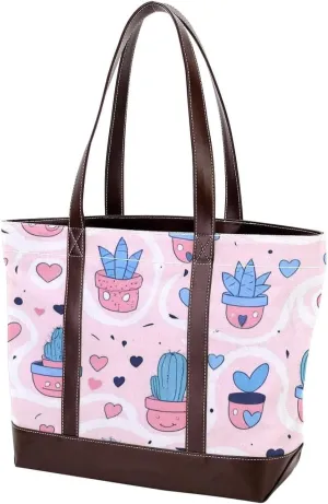 Colorful Cactus-442 Tote Bags Durable Leather Canvas Purses and Handbags for Women Top Handle Shoulder Satchel Hobo Bags