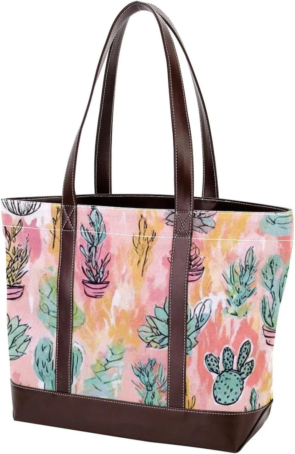 Colorful Cactus-466 Tote Bags Durable Leather Canvas Purses and Handbags for Women Top Handle Shoulder Satchel Hobo Bags