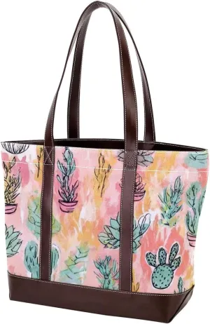 Colorful Cactus-466 Tote Bags Durable Leather Canvas Purses and Handbags for Women Top Handle Shoulder Satchel Hobo Bags