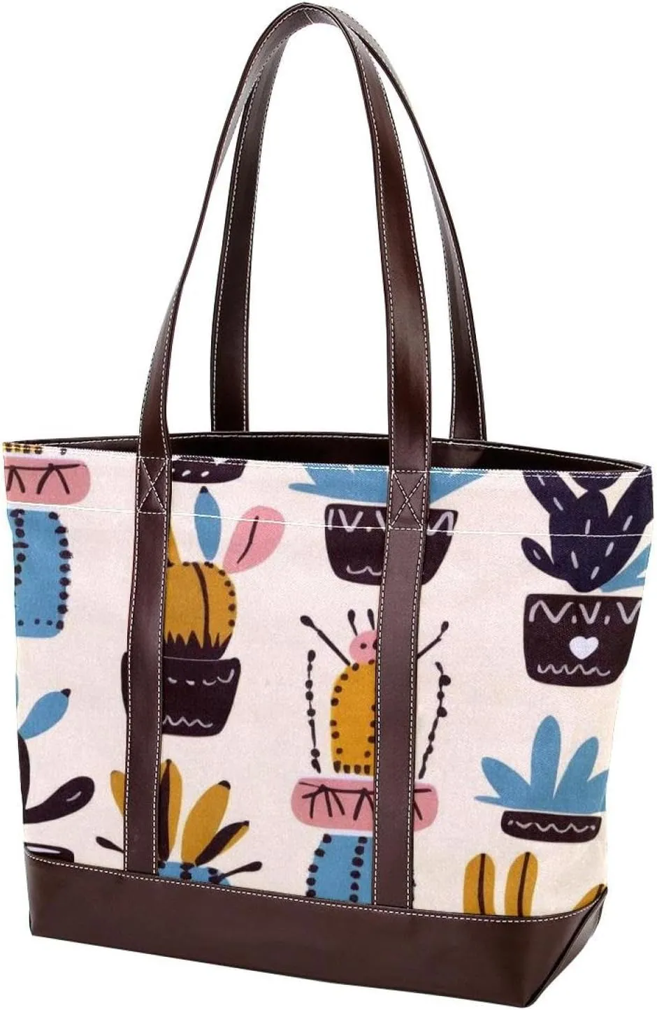 Colorful Cactus-469 Tote Bags Durable Leather Canvas Purses and Handbags for Women Top Handle Shoulder Satchel Hobo Bags