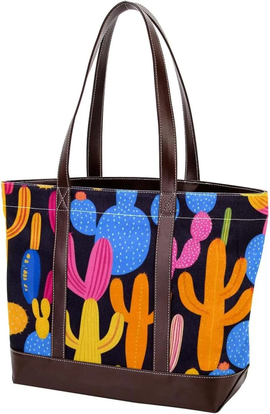 Colorful Cactus-478 Tote Bags Durable Leather Canvas Purses and Handbags for Women Top Handle Shoulder Satchel Hobo Bags