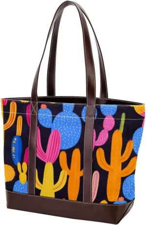 Colorful Cactus-478 Tote Bags Durable Leather Canvas Purses and Handbags for Women Top Handle Shoulder Satchel Hobo Bags