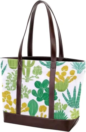 Colorful Cactus-490 Tote Bags Durable Leather Canvas Purses and Handbags for Women Top Handle Shoulder Satchel Hobo Bags