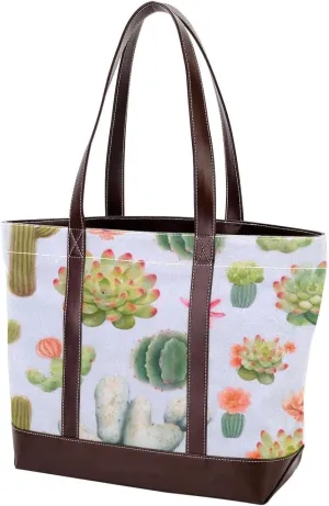 Colorful Cactus-499 Tote Bags Durable Leather Canvas Purses and Handbags for Women Top Handle Shoulder Satchel Hobo Bags