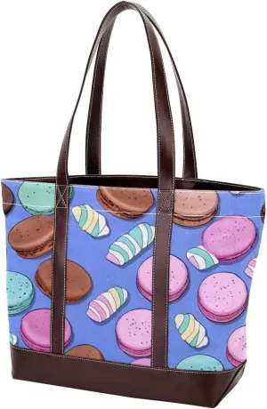 Colorful Dessert Art Tote Bags Durable Leather Canvas Purses and Handbags for Women Top Handle Shoulder Satchel Hobo Bags