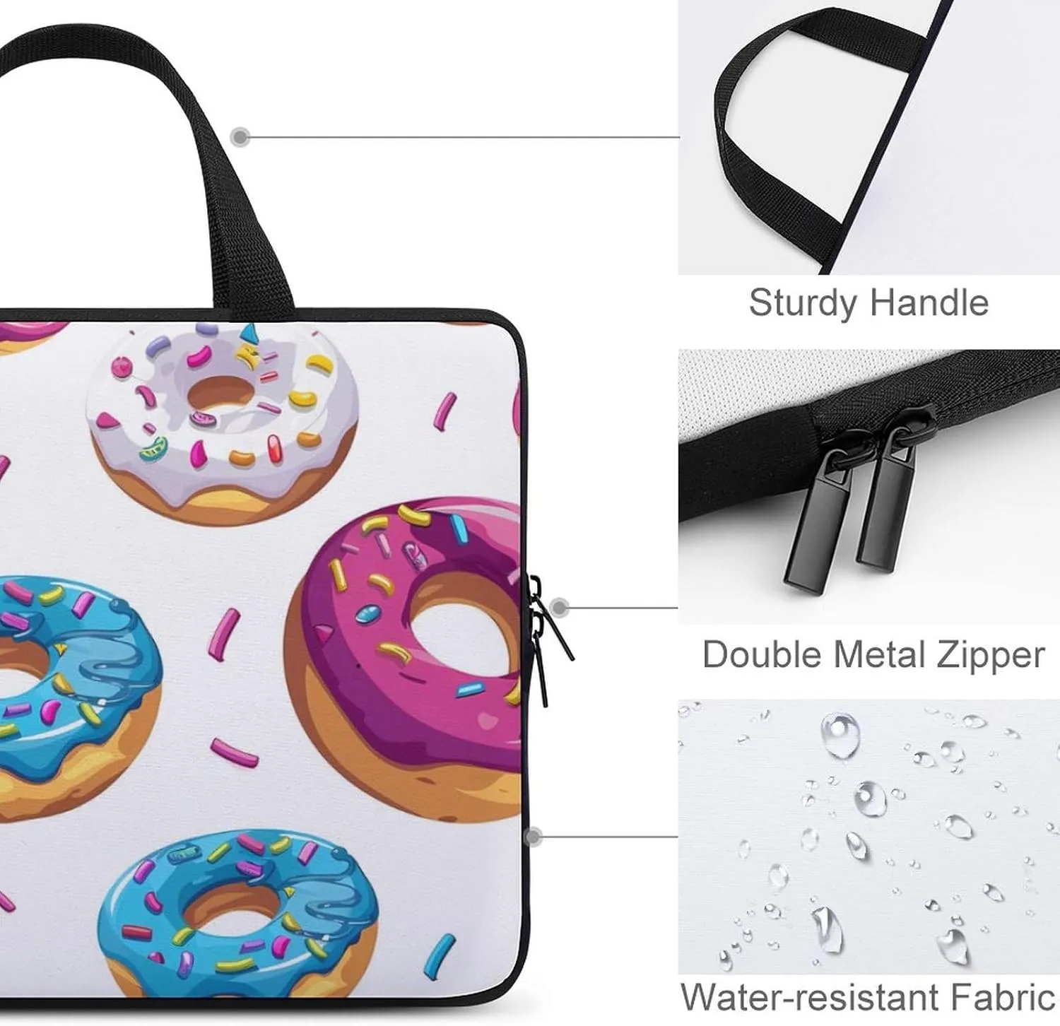 Colorful Donuts with Sprinkles Laptop Sleeve Portable Waterproof Computer Bag Pouch Handbag Protective Sleeve