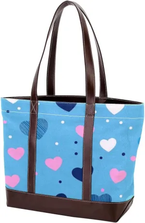 Colorful Love-1462 Tote Bags Durable Leather Canvas Purses and Handbags for Women Top Handle Shoulder Satchel Hobo Bags