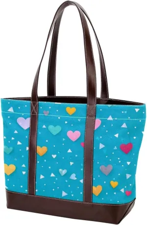 Colorful Love-1474 Tote Bags Durable Leather Canvas Purses and Handbags for Women Top Handle Shoulder Satchel Hobo Bags