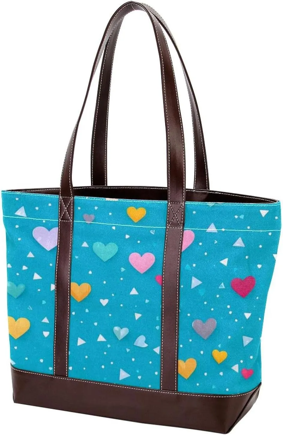 Colorful Love-1474 Tote Bags Durable Leather Canvas Purses and Handbags for Women Top Handle Shoulder Satchel Hobo Bags