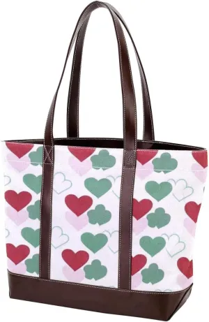 Colorful Love-1489 Tote Bags Durable Leather Canvas Purses and Handbags for Women Top Handle Shoulder Satchel Hobo Bags