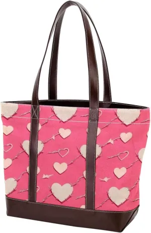 Colorful Love-1492 Tote Bags Durable Leather Canvas Purses and Handbags for Women Top Handle Shoulder Satchel Hobo Bags
