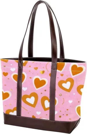 Colorful Love-1495 Tote Bags Durable Leather Canvas Purses and Handbags for Women Top Handle Shoulder Satchel Hobo Bags