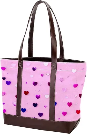 Colorful Love-1516 Tote Bags Durable Leather Canvas Purses and Handbags for Women Top Handle Shoulder Satchel Hobo Bags