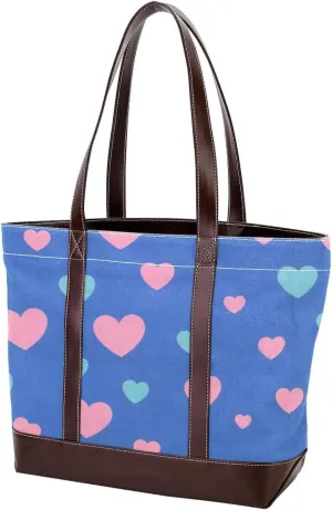 Colorful Love-1519 Tote Bags Durable Leather Canvas Purses and Handbags for Women Top Handle Shoulder Satchel Hobo Bags