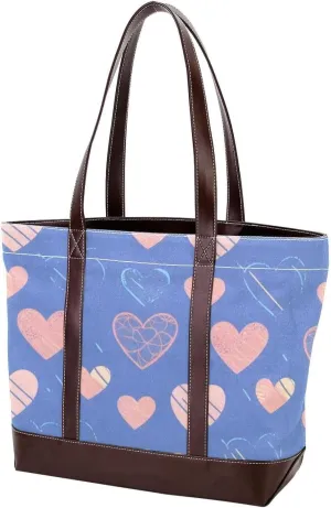 Colorful Love-1522 Tote Bags Durable Leather Canvas Purses and Handbags for Women Top Handle Shoulder Satchel Hobo Bags
