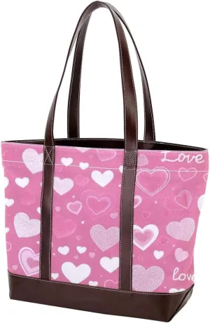 Colorful Love-1525 Tote Bags Durable Leather Canvas Purses and Handbags for Women Top Handle Shoulder Satchel Hobo Bags