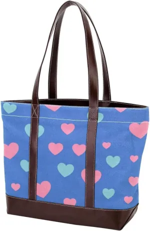 Colorful Love-1534 Tote Bags Durable Leather Canvas Purses and Handbags for Women Top Handle Shoulder Satchel Hobo Bags