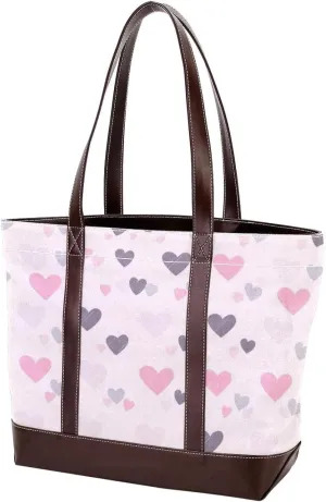 Colorful Love-1552 Tote Bags Durable Leather Canvas Purses and Handbags for Women Top Handle Shoulder Satchel Hobo Bags