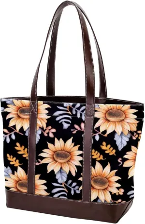 Colorful Sunflowers-379 Tote Bags Durable Leather Canvas Purses and Handbags for Women Top Handle Shoulder Satchel Hobo Bags