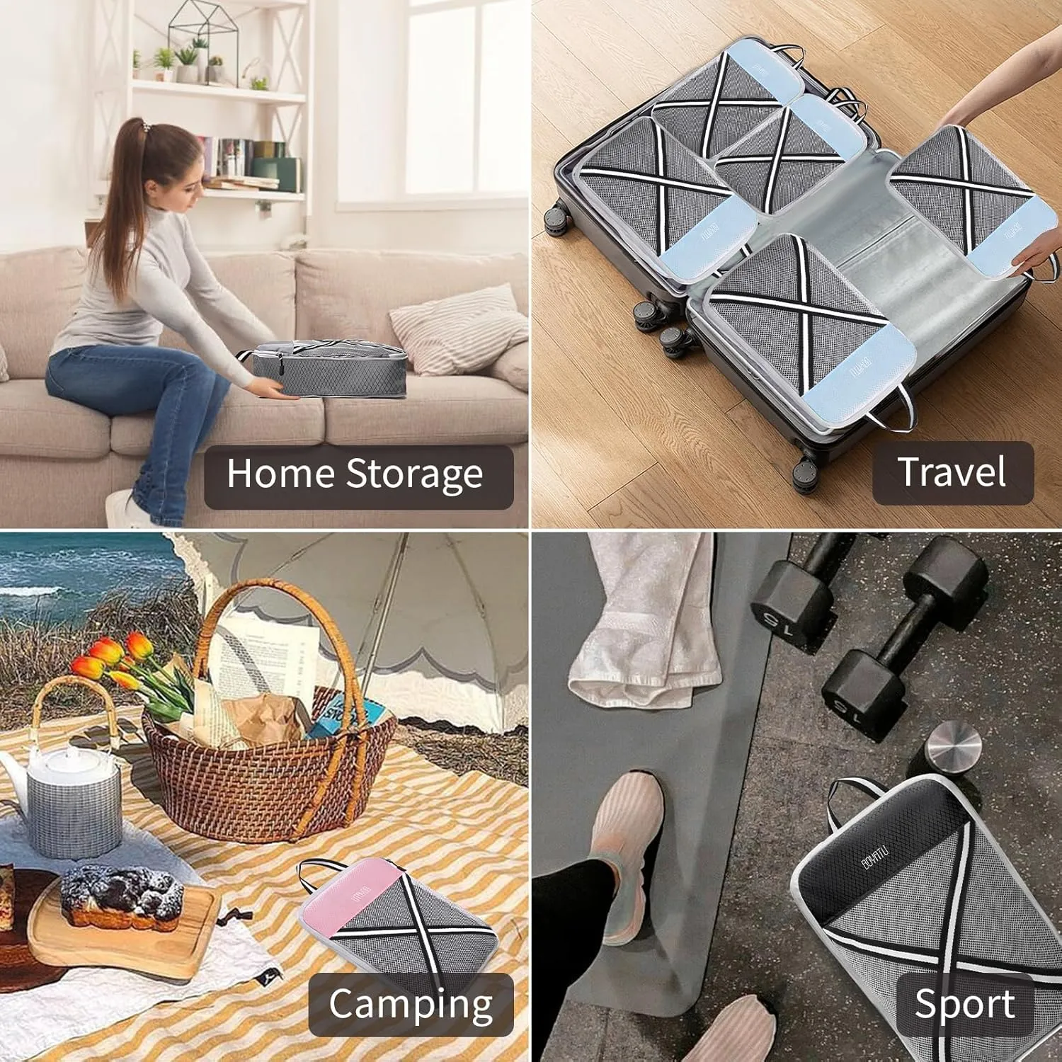 Compression Packing Cubes for Travel Organizer: Lightweight Travel Essentials Luggage Organizer for Suitcase 2/4/6 Set