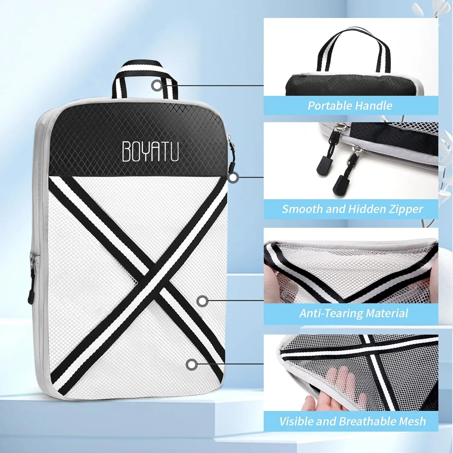 Compression Packing Cubes for Travel Organizer: Lightweight Travel Essentials Luggage Organizer for Suitcase 2/4/6 Set