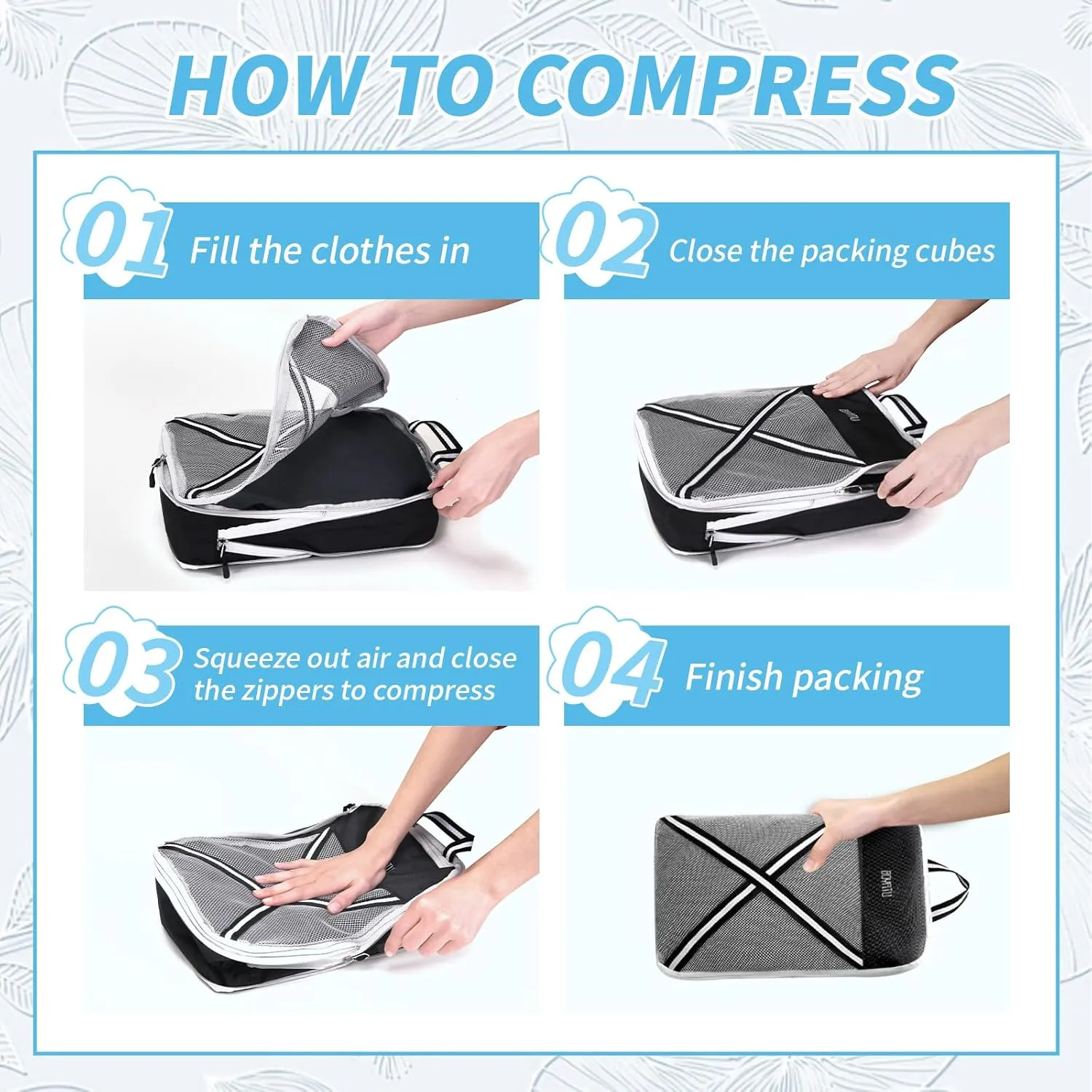 Compression Packing Cubes for Travel Organizer: Lightweight Travel Essentials Luggage Organizer for Suitcase 2/4/6 Set
